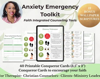 Kit di emergenza per l'ansia cristiana + Carte del conquistatore / Risorse per la salute mentale stampabili basate sulla fede