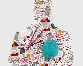 Large Yarn Bag Knitting Jokes and Phrases and Knitting Chicks Reversible Flat Bottom Yarn Wrist Shopping Bag Project Tote S450