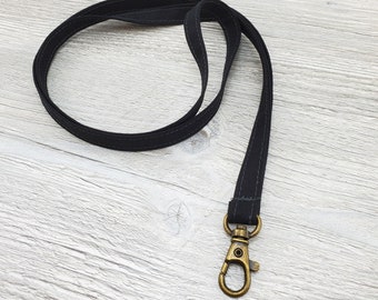 Skinny Fabric Lanyard Black with Optional Badge/Vaccine Card Holder - 20-1/2" drop & 1/2" wide S716