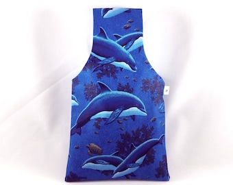 Small Yarn Bag Under the Sea Dolphins, Whales & Turtles Reversible Yarn Bag / Project Tote / Wrist Bag / Knitting Bag / Crochet Tote S479