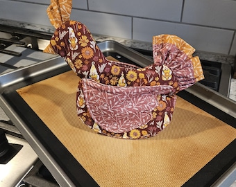 Handmade Freestanding Chicken Pot Holder & Oven Mitt – Insulated Cotton Farmhouse Hot Pad, Unique Gift for Chicken Lovers (11" x 10")