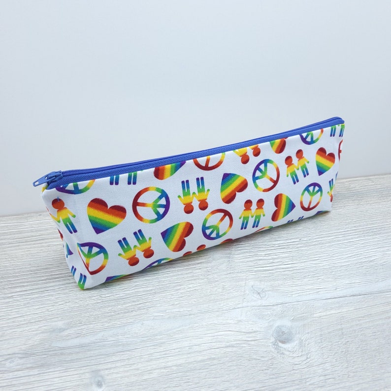 Peace, love and pride pencil pouch.