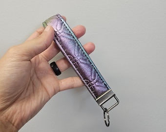 Metallic Gradient Quilted Faux Leather Key Fob Wristlet Strap