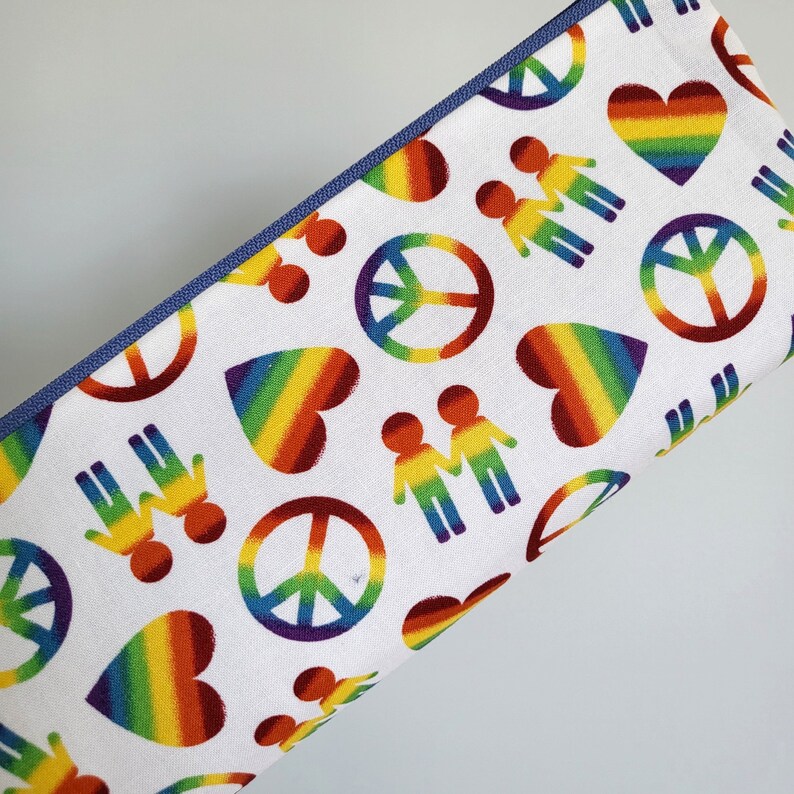 Peace, love and pride pencil pouch.