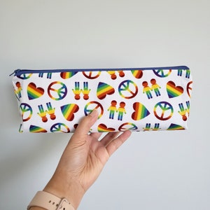 Peace, love and pride pencil pouch.