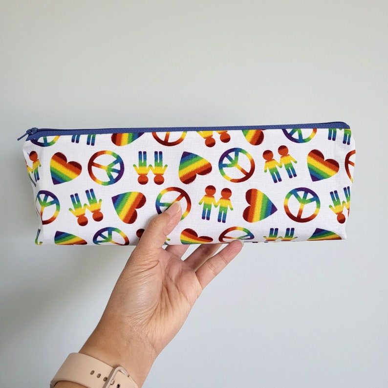 Peace, love and pride pencil pouch.