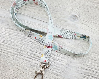 Skinny Fabric Lanyard Birdies All Around with Optional Badge/Vaccine Card Holder - 15" drop & 1/2" wide S713