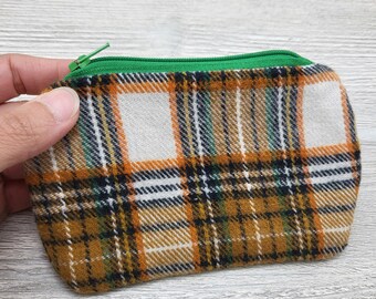 Mini Orange Flannel Zipper Pouch — Handmade, 5-1/2" wide x 3-1/2" tall