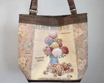 Sac fourre-tout vintage à motif graines de fleurs S838