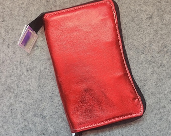 Red Foil Handmade Stitch Marker Organizer: Travel Zipper Case, 7" tall x 4.5" wide