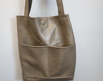 Taupe Distressed Vegan Leather Tote Bag S835