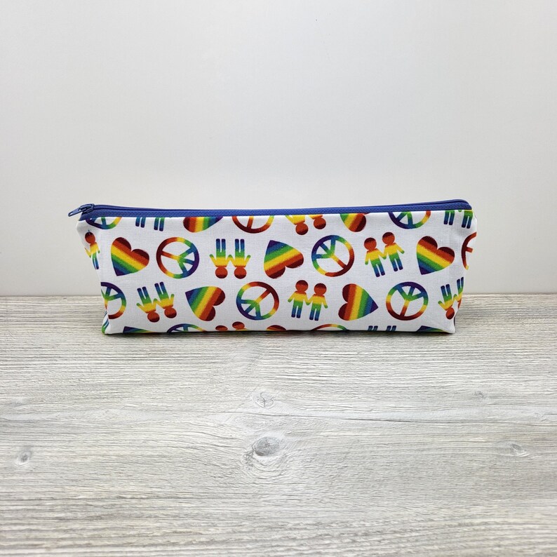 Peace, love and pride pencil pouch.