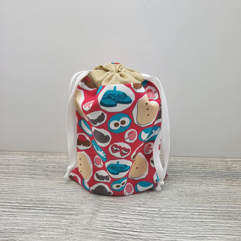 Drawstring bag made with Mr. Potato Head fabric.