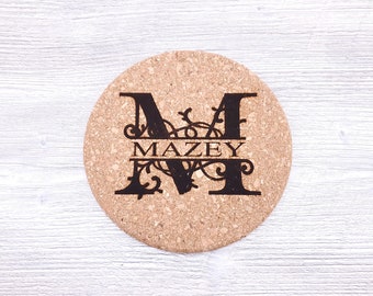 Personalized Cork Trivet, Engraved Pot Holder, Home Décor Gift, Hot Pad, Monogrammed, Last Name Design