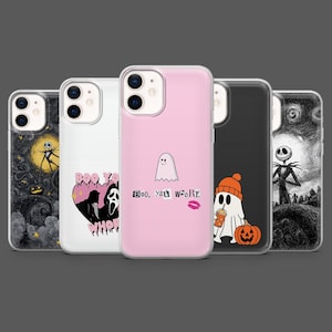 Halloween Phone Case Ghost Horror Aesthetic Cover for iPhone 17Pro, 16, 15, 14, 13,12, Samsung S25, S24, S23Fe, S22, A16, A26,A56,Pixel 10,9