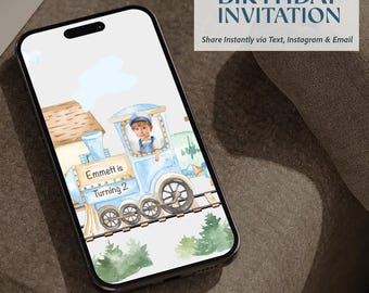 Toy Train Video Invitation | 1-7 years old Kids | Tan white Baby blue color