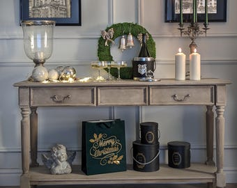 Consoletafel, grijze consoletafel, bijzettafel, grijze bijzettafel, haltafel, halconsoletafel, houten haltafel, grijze kaptafel