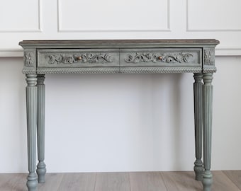 Consola con cajones, consola gris, mesa auxiliar, mesa de entrada, consola de pasillo, mesa de madera, tocador gris, mesa estrecha