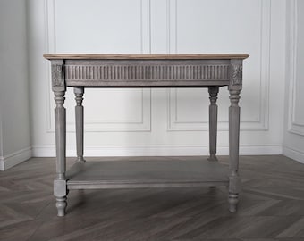 Consoletafel, grijze consoletafel, bijzettafel, grijze bijzettafel, haltafel, halconsoletafel, houten haltafel, grijze kaptafel