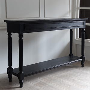 Consoletafel, zwarte consoletafel, bijzettafel, zwarte bijzettafel, haltafel, halconsoletafel, houten haltafel, zwarte kaptafel