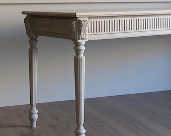 Grote bureautafel, consoletafel, consoletafel met radiator, eiken consoletafel, eiken bureau, rustieke tafel, houten tafelblad, rustieke gebogen consoletafel