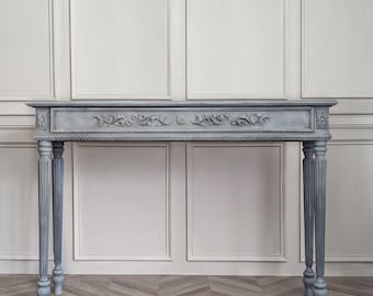 Grote bureautafel, consoletafel, consoletafel met radiator, eiken consoletafel, eiken bureau, rustieke tafel, houten tafelblad, rustieke gebogen consoletafel