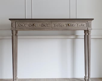 Consoletafel, grijze consoletafel, bijzettafel, grijze bijzettafel, haltafel, halconsoletafel, houten haltafel, taupe tafel, bureau