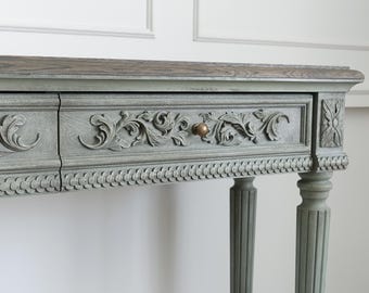 Grote bureautafel, consoletafel, consoletafel met radiator, eiken consoletafel, eiken bureau, rustieke tafel, houten tafelblad, rustieke gebogen consoletafel