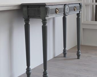 Grote bureautafel, consoletafel, consoletafel met radiator, eiken consoletafel, eiken bureau, rustieke tafel, houten tafelblad, rustieke gebogen consoletafel