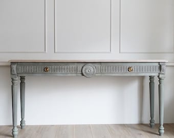 Consoletafel, grijze consoletafel, bijzettafel, grijze bijzettafel, haltafel, halconsoletafel, houten haltafel, grijze kaptafel