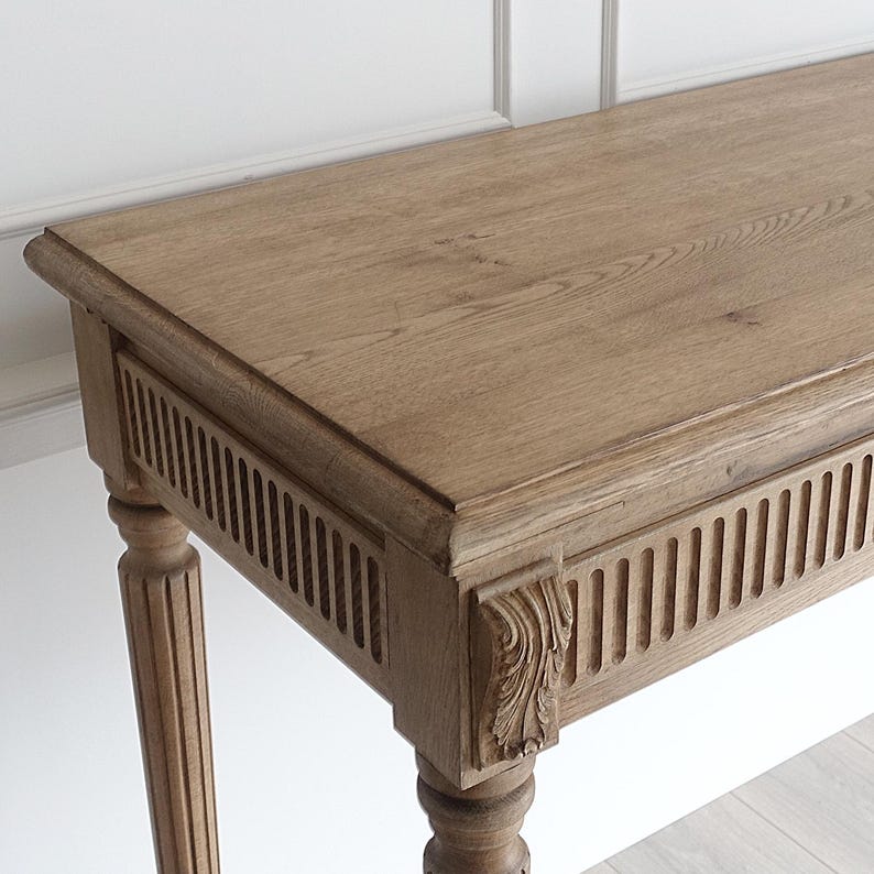 Grote bureautafel, consoletafel, consoletafel met radiator, eiken consoletafel, eiken bureau, rustieke tafel, houten tafelblad, rustieke gebogen consoletafel afbeelding 3