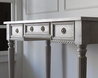 Bureautafel, consoletafel, consoletafel met radiator, console, houten bureau, rustieke tafel, houten bureaublad, rustieke gebogen consoletafel, lades