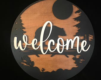 3D Wooden Welcome Sign | Animal Welcome Sign | 3D Wood Door Hanger | Rustic Cabin Decor | Bear | Indoor or Outdoor Wall Art