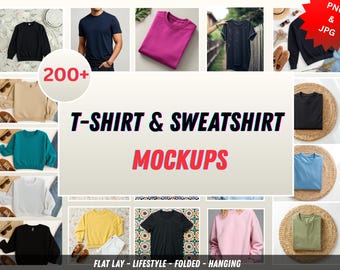 200+ T-Shirt & Sweatshirt Mockups,Apparel Mockup Bundle,Digital Clothing Display Templates
