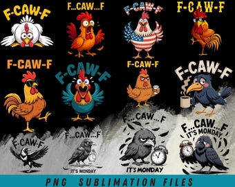 面白いF-CAW-F、ニワトリのPNGバンドル、叫ぶ雄鶏のミーム（デジタルダウンロード）