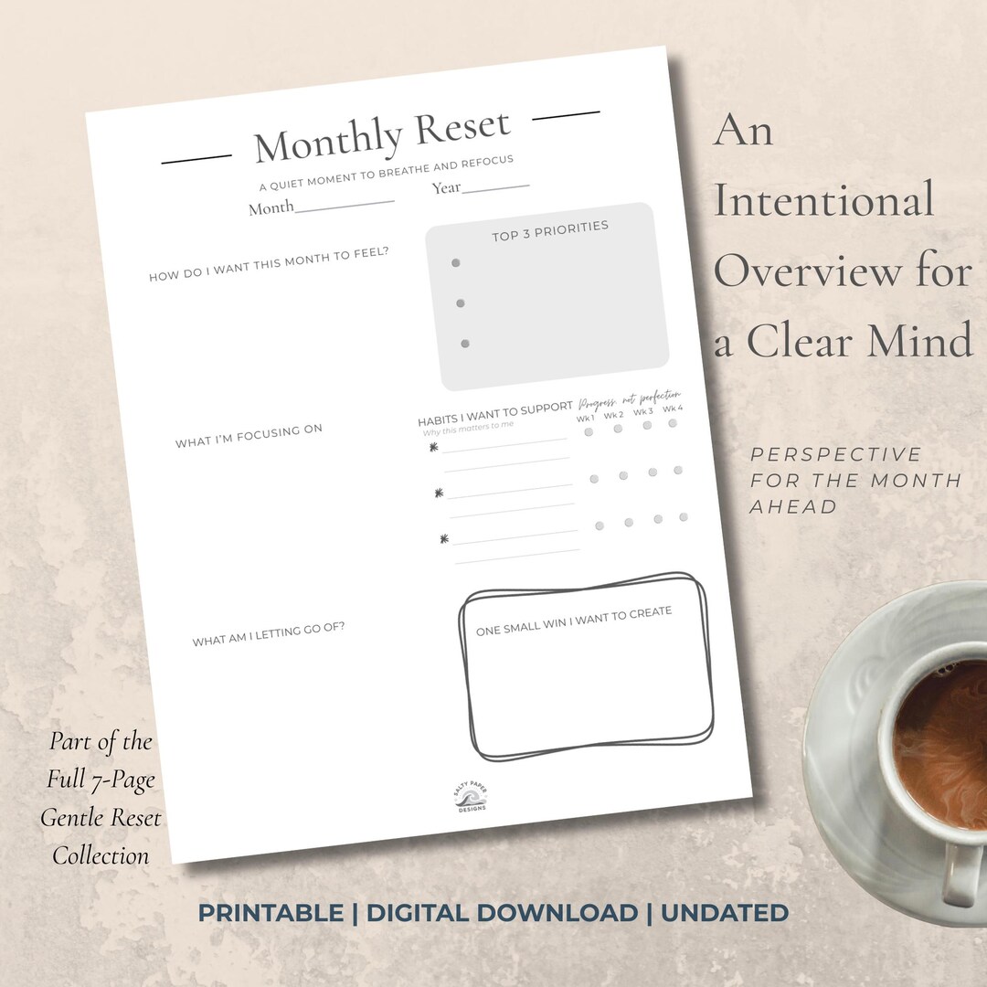 Monthly Reset Printable | Undated Reflection Worksheet | Gentle ...