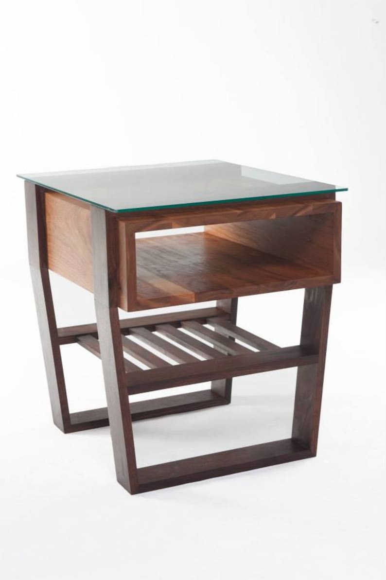 Modern Cherry and Walnut End Table With Glass Top. Etsy