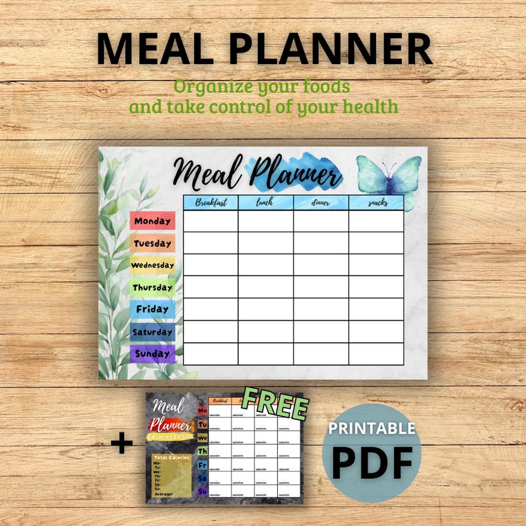 Printable Meal Planner – Weekly Food & Diet Organizer, Kitchen Menu ...