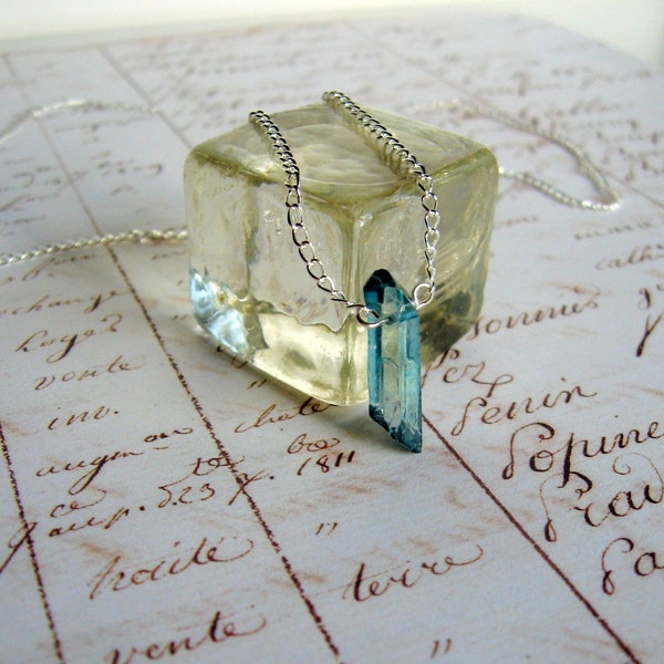 RESERVED for ForestsOfWildflowers only - Aqua Aura Quartz Crystal Wand - Enchanted Petite Necklace - quartz point, Quartz necklace, ooak