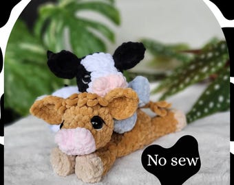 Crochet Duo Cow Snugglers Pattern: No Sew Highland and Friesian Calf Plushies (PDF File)