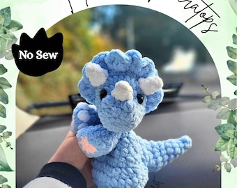 Patrón de peluche de dinosaurio a crochet: Triceratops de peluche sin coser (archivo PDF)