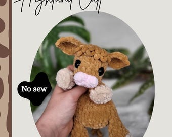 Crochet Cow Snuggler Pattern: No Sew Highland Calf Plushie (PDF File)