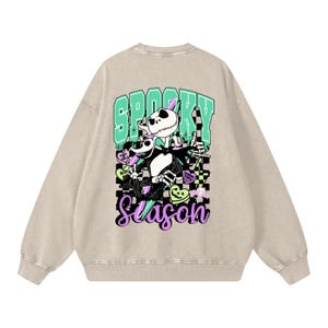 Jack Skellington Sweatshirt: Schneegewaschene Baumwolle Rundhalsausschnitt