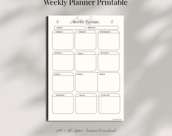 Weekly Planner Printable Minimalist Layout A4 and US Letter Instant Download