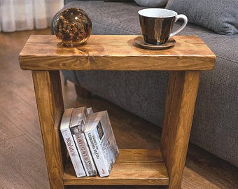 Slim Rustic Solid Wood End Table – Narrow Sofa Side Table, Plant Stand 17.5 cm