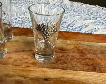 Set of Vintage Italian Shot Glasses with Grape Motif
