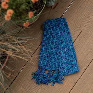 Blue and Teal Double Crochet Scarf with Tassels / Made with 100% Thrifted Scrap Yarn / Lightweight and Airy / Great Holiday Gift