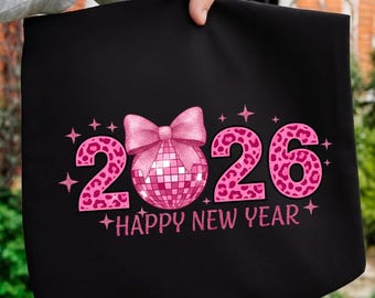 2026 Neujahr Clipart | Pink Glitter, festliche Designs (PNG SVG Digital)