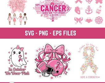 Pink Ribbon Breast Cancer Awareness PNG Bundle | October Designs