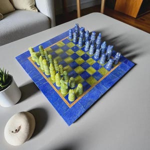 Handmade Sodalite Gemstone Chess Set: Luxury Crystal Board Game